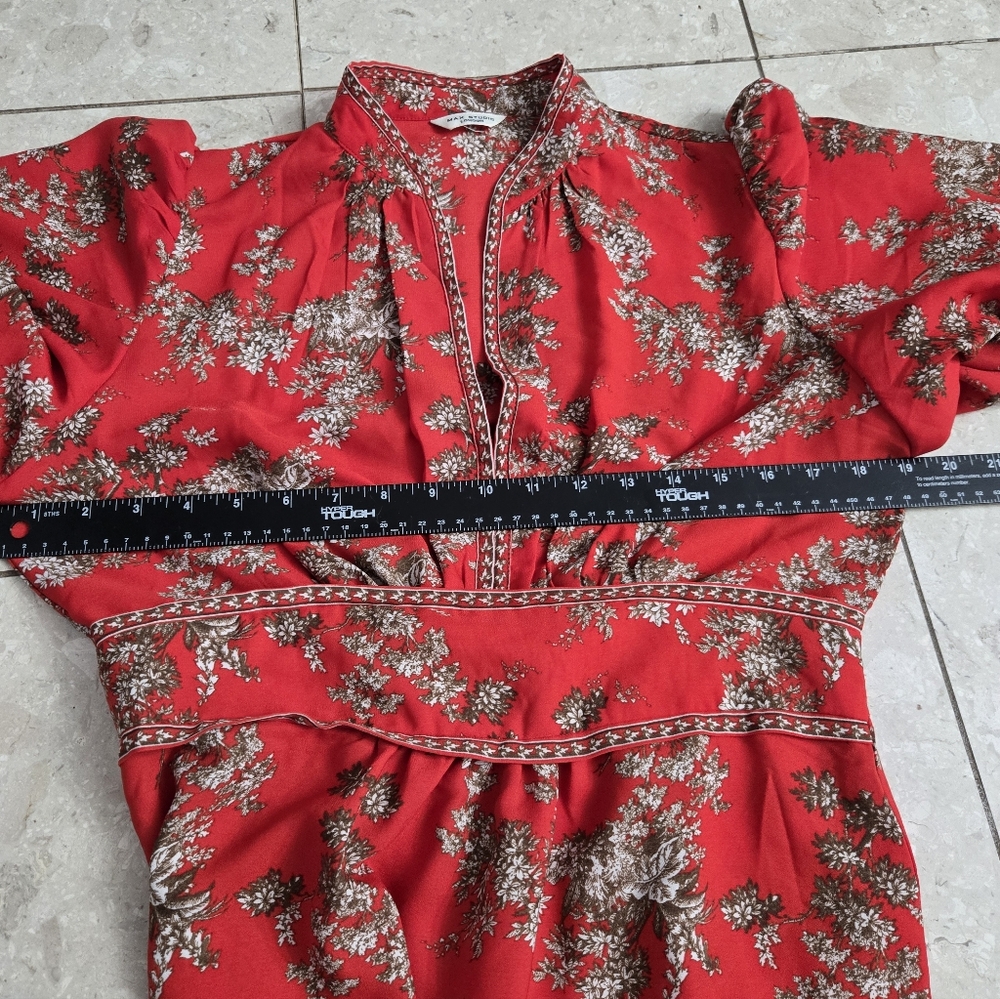 Max Studio London Crepe Smocked Ruffle Tiered Long Red Summer Dress Small? - Picture 7 of 9